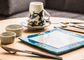A variety of custom tableware from traditional Kyoto craftspeople